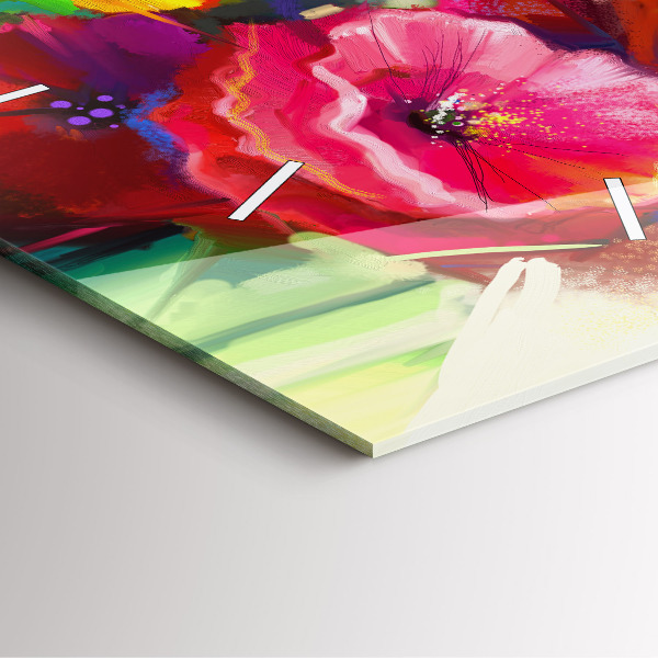 Wanduhr modern quadratisch Bunte Mohnblumen