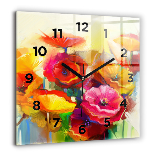 Wanduhr modern quadratisch Bunte Mohnblumen