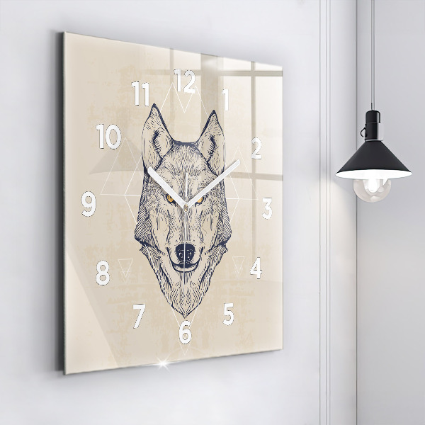 Wanduhr quadratisch mit motiv Wolfskopf