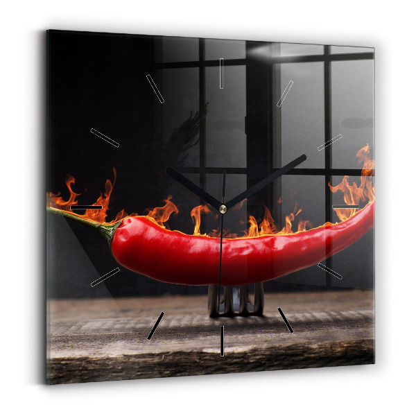 Wanduhr modern quadratisch Peperoni-Schote