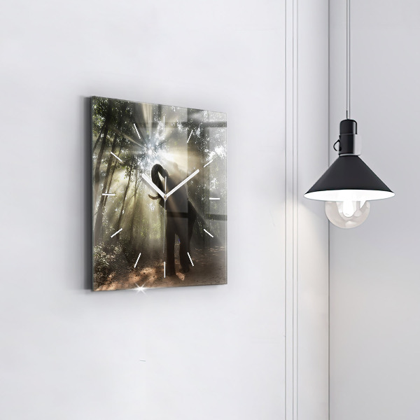 Wanduhr quadratisch Elefant im Dschungel