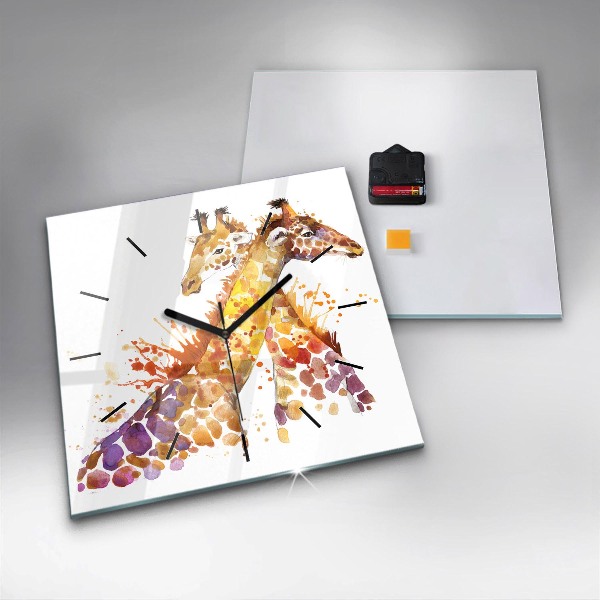 Wanduhr modern quadratisch Giraffe Aquarell