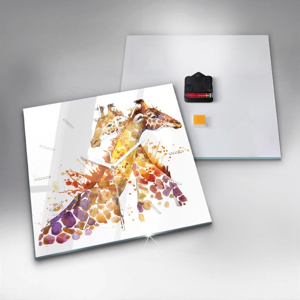 Wanduhr modern quadratisch Giraffe Aquarell