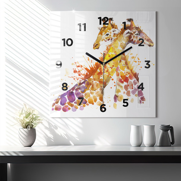 Wanduhr modern quadratisch Giraffe Aquarell