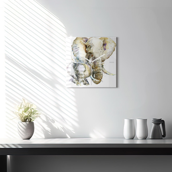 Wanduhr quadratisch mit motiv Gemalte Tiere Elefant