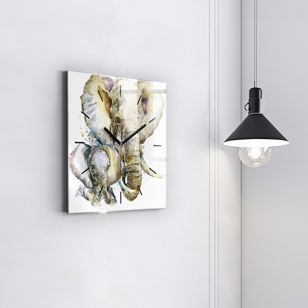 Wanduhr quadratisch mit motiv Gemalte Tiere Elefant