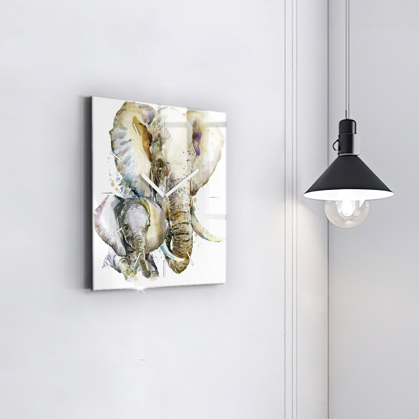 Wanduhr quadratisch mit motiv Gemalte Tiere Elefant