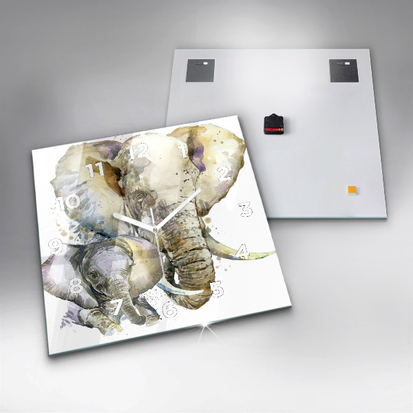 Wanduhr quadratisch mit motiv Gemalte Tiere Elefant