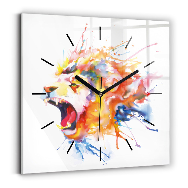 Wanduhr modern quadratisch Löwe - Aquarell