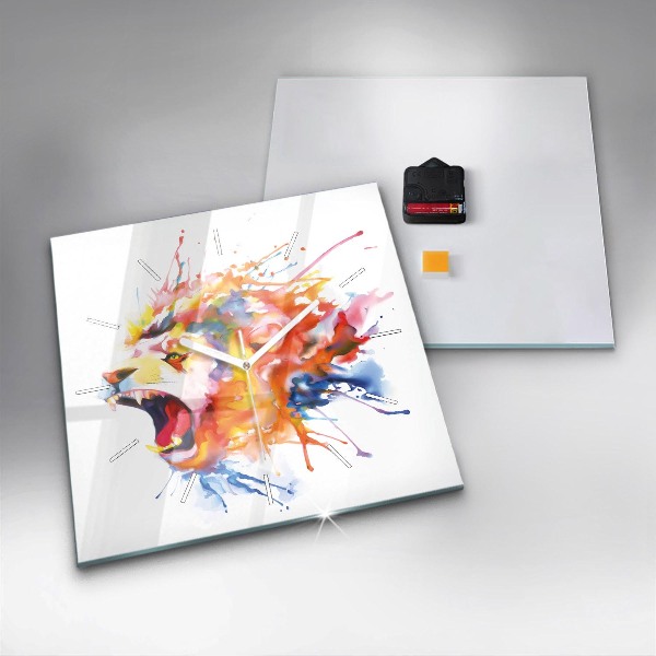 Wanduhr modern quadratisch Löwe - Aquarell