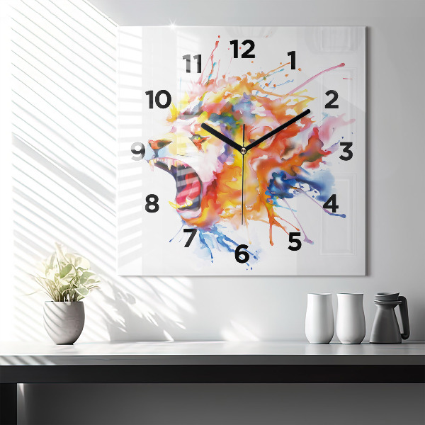 Wanduhr modern quadratisch Löwe - Aquarell