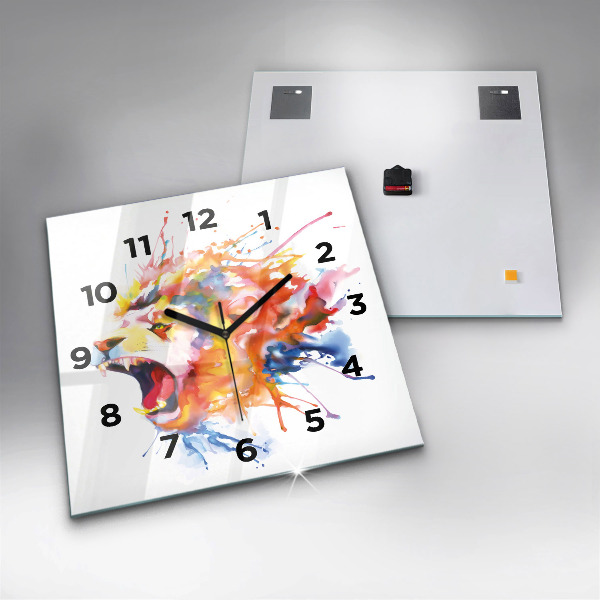 Wanduhr modern quadratisch Löwe - Aquarell