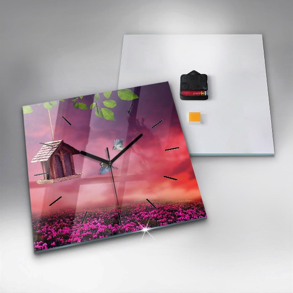 Wanduhr quadratisch mit motiv Vogelhaus