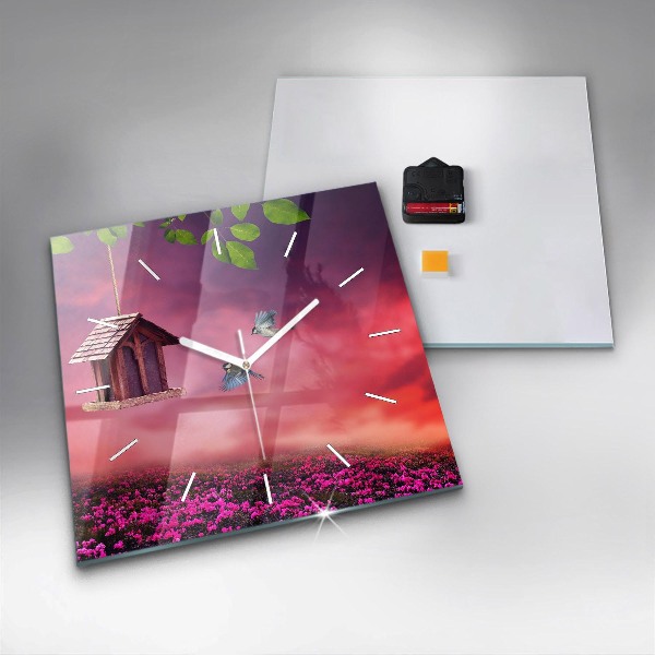 Wanduhr quadratisch mit motiv Vogelhaus