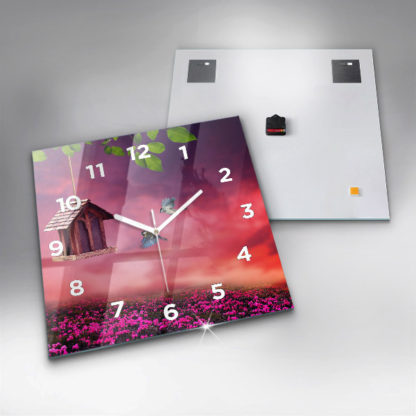 Wanduhr quadratisch mit motiv Vogelhaus