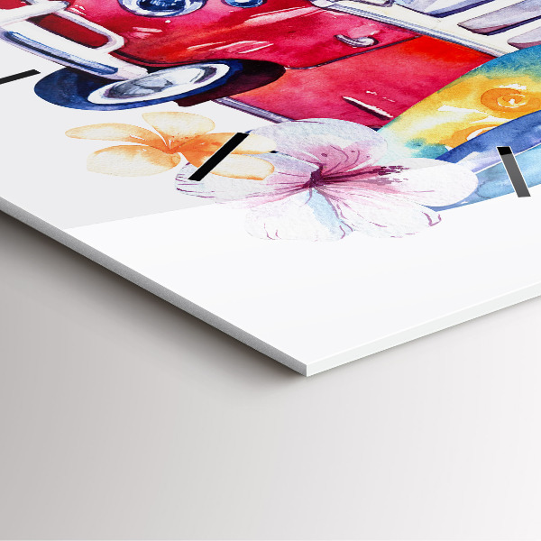 Wanduhr quadratisch mit motiv Auto und Schild Surfen