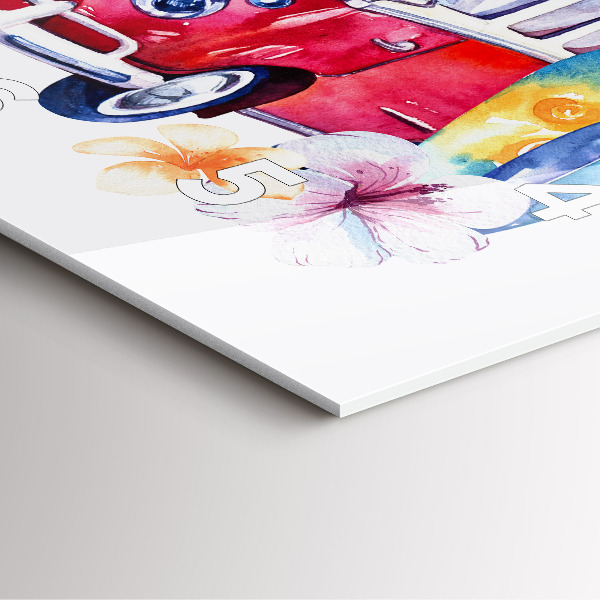 Wanduhr quadratisch mit motiv Auto und Schild Surfen