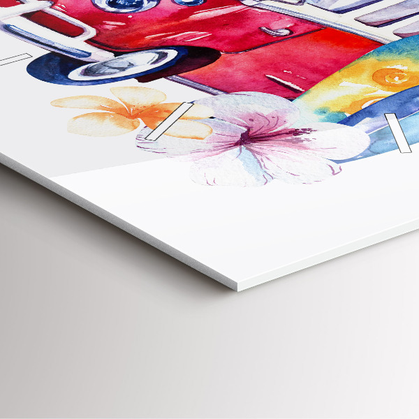 Wanduhr quadratisch mit motiv Auto und Schild Surfen