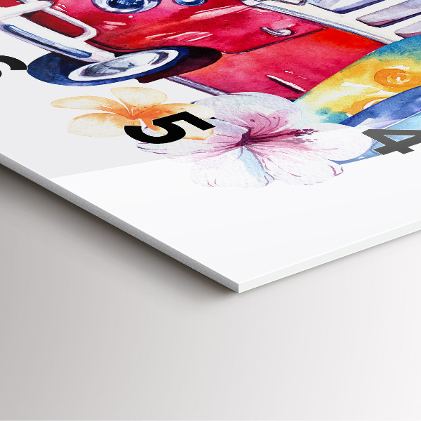 Wanduhr quadratisch mit motiv Auto und Schild Surfen