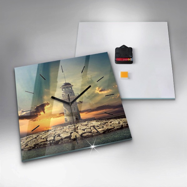 Wanduhr quadratisch Leuchtturm am Meer