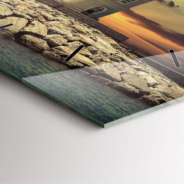 Wanduhr quadratisch Leuchtturm am Meer