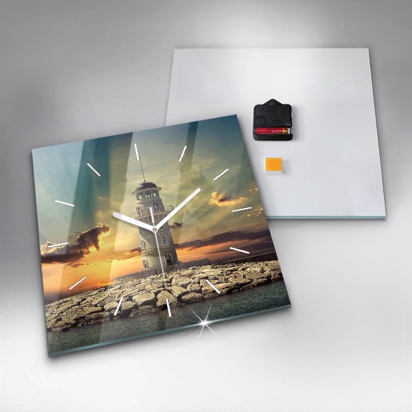 Wanduhr quadratisch Leuchtturm am Meer