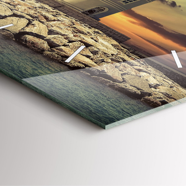 Wanduhr quadratisch Leuchtturm am Meer