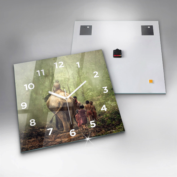 Wanduhr quadratisch Kinder führen einen Elefanten