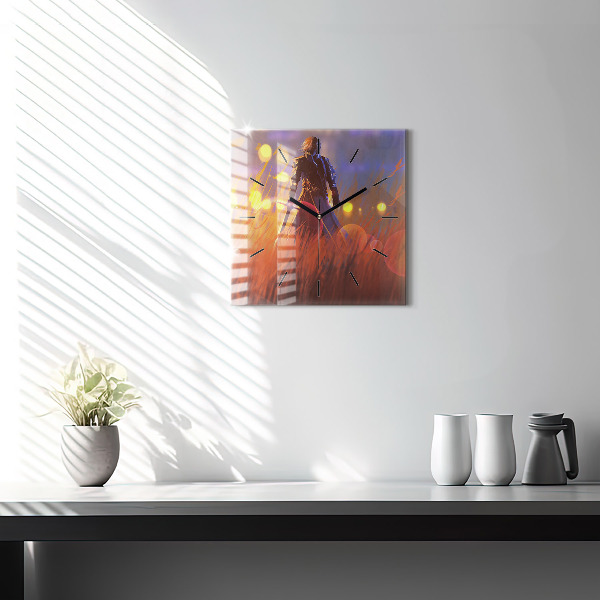 Wanduhr quadratisch Ritter mit Schwert