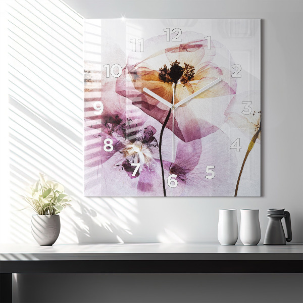 Wanduhr modern quadratisch Trockene Mohnblumen