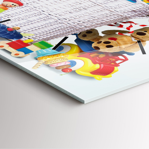 Wanduhr quadratisch mit motiv Weidenkorb mit Spielzeug