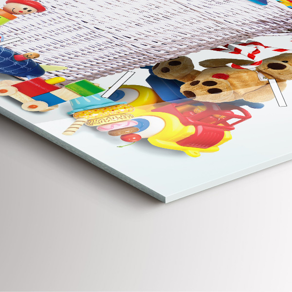 Wanduhr quadratisch mit motiv Weidenkorb mit Spielzeug