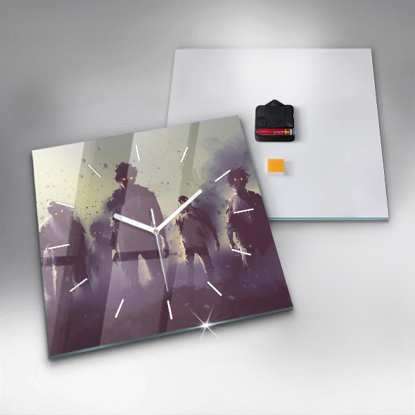 Wanduhr modern quadratisch Zombie bei Nacht - Halloween