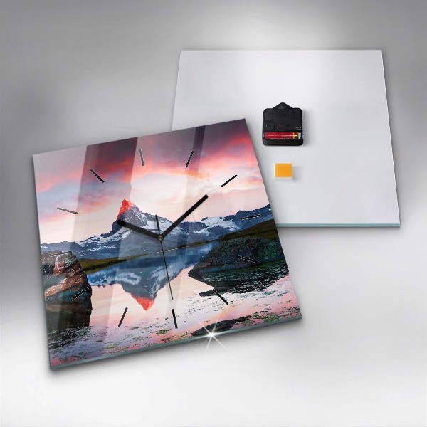 Wanduhr quadratisch mit motiv Stellisee Matterhorn