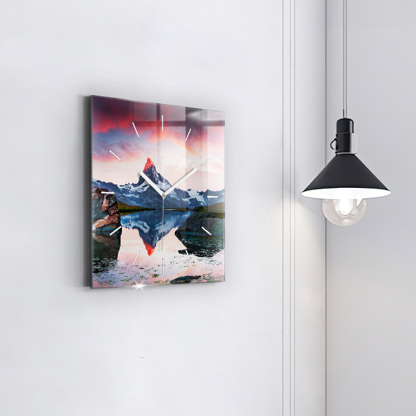 Wanduhr quadratisch mit motiv Stellisee Matterhorn