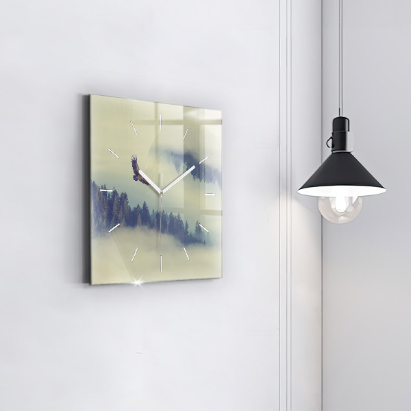 Wanduhr quadratisch Nebliger Wald Adler