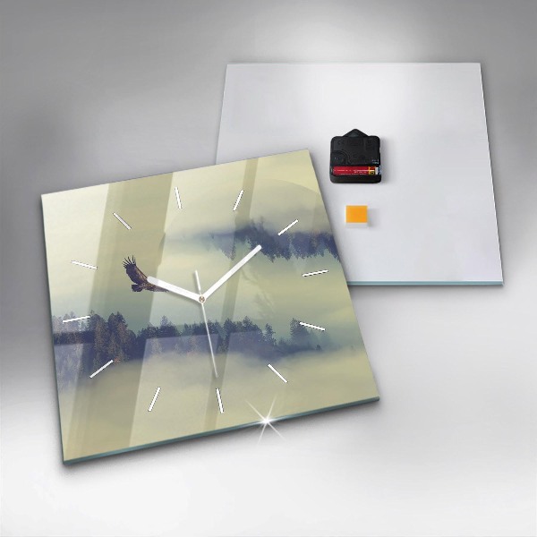 Wanduhr quadratisch Nebliger Wald Adler