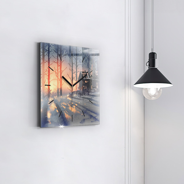 Wanduhr quadratisch mit motiv Winterlandschaft mit Bäumen