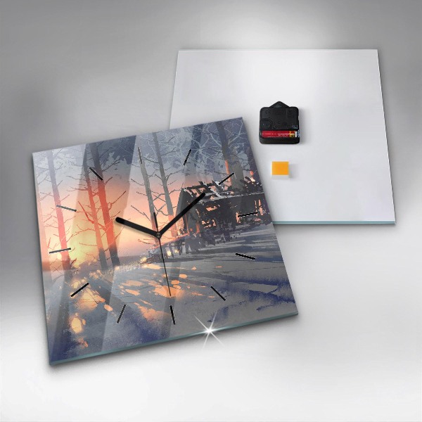 Wanduhr quadratisch mit motiv Winterlandschaft mit Bäumen