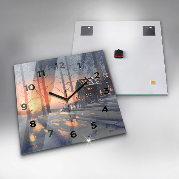 Wanduhr quadratisch mit motiv Winterlandschaft mit Bäumen