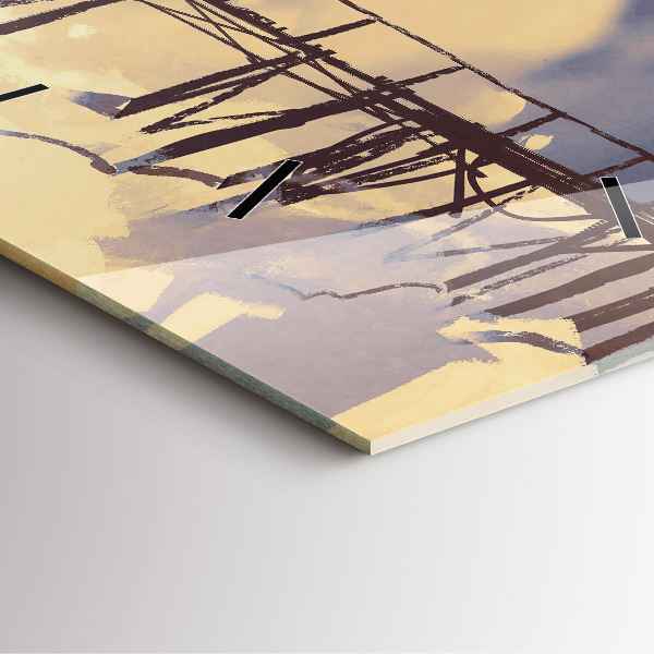 Wanduhr quadratisch Mann auf einer alten Brücke