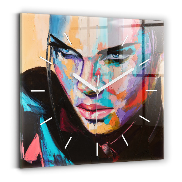 Wanduhr modern quadratisch Porträt einer Frau