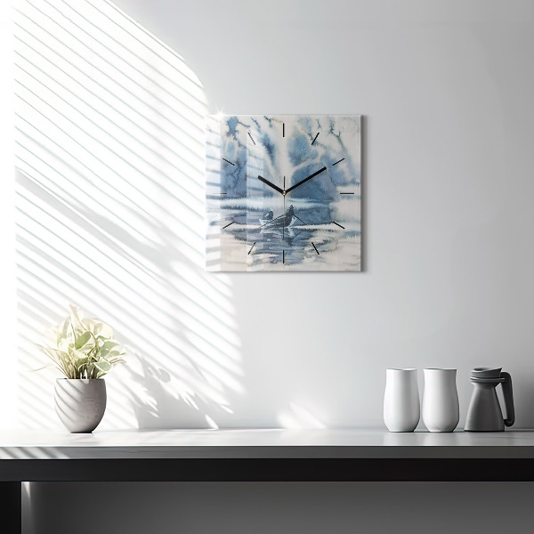 Wanduhr quadratisch mit motiv Fischer auf einem See