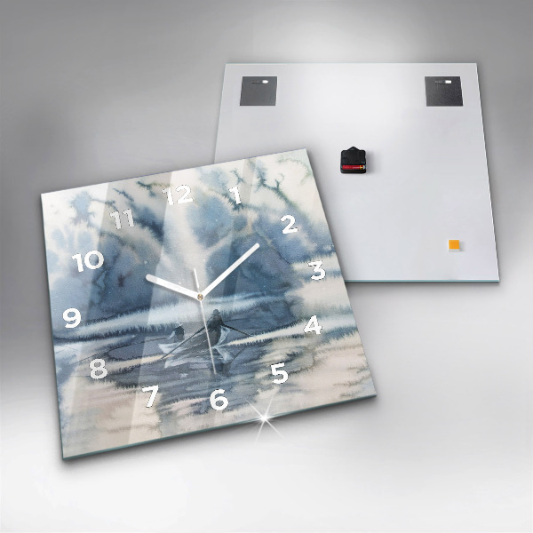 Wanduhr quadratisch mit motiv Fischer auf einem See