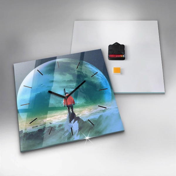 Wanduhr modern quadratisch Mann auf dem Mond