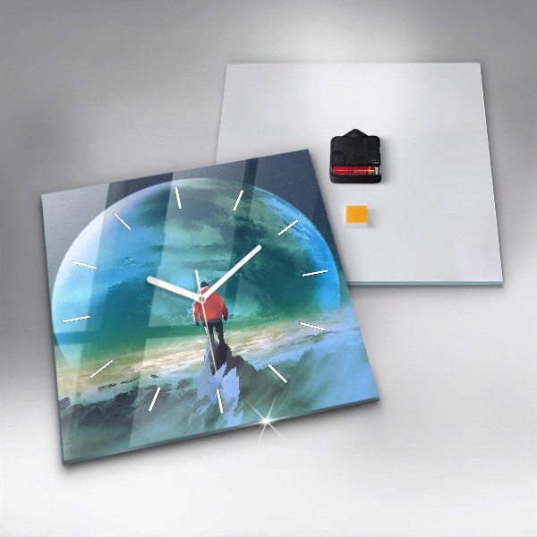 Wanduhr modern quadratisch Mann auf dem Mond
