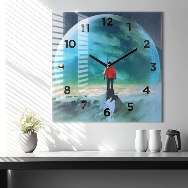 Wanduhr modern quadratisch Mann auf dem Mond