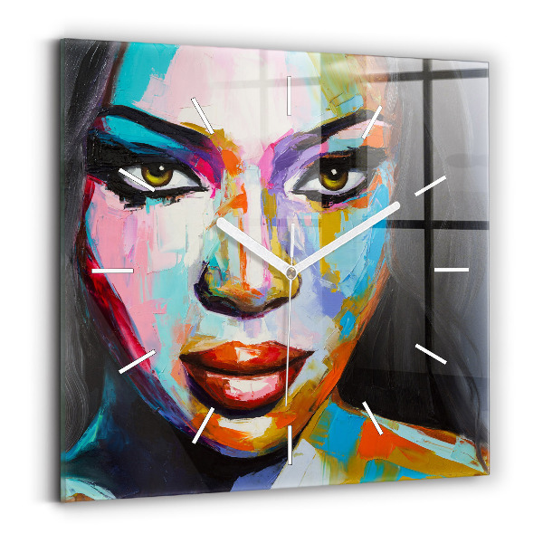 Wanduhr quadratisch Farbiges Gesicht einer Frau