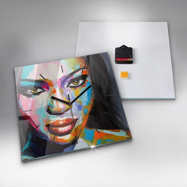 Wanduhr quadratisch Farbiges Gesicht einer Frau