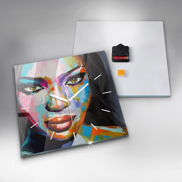 Wanduhr quadratisch Farbiges Gesicht einer Frau